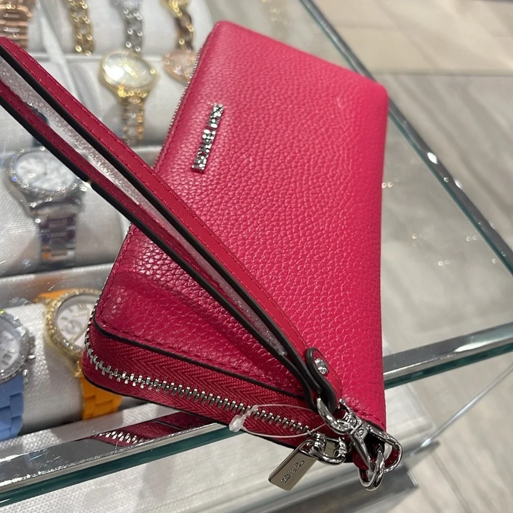 MICHAEL KORS Large Pebbled Leather Continental Wallet Phone Holder Wristlet  NWT